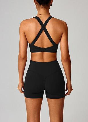Кофта, топік, шорти s-xl (рашгард на блискавці, шорти велосипедки, топ х спинка) чорний спортивний костюм 7400-7300-9100 спорт набір комплект