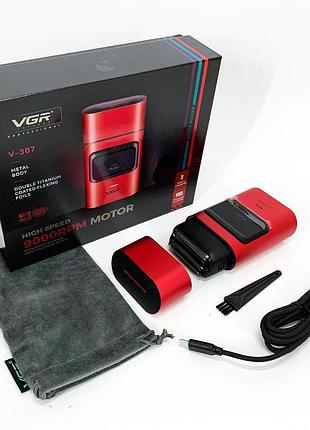 Електробритва-шейвер для бороди та обличчя vgr v-307 red металевий корпус