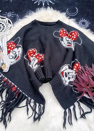 Пончо накидка чорна вовняна з мінні маус disney