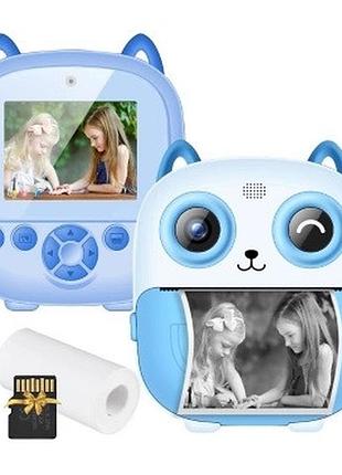 Детский фотоаппарат моментальной печати print camera s5 blue + карта памяти