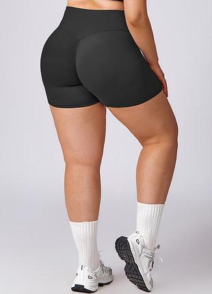 Шорти плюс сайз (s-3xl) з ефектом пуш-ап шортики для фітнесу висока посадка облягаючі темно-сірі 91329 графітові спортивні шорти еластичні