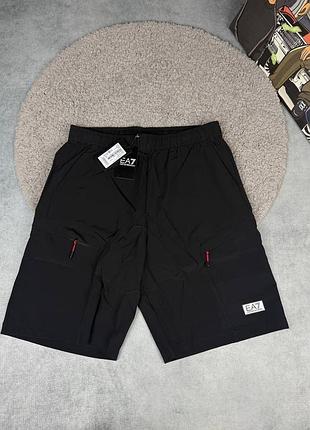 Чоловічі шорти emporio armani ea7 чорні / стильні брендові шорти армані з кишенями