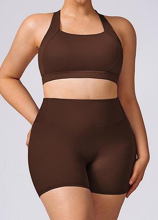 Топ для тренировок плюс сайз (s-3xl) топик без косточек на резинке цвета кофе со сменными чашечками коричневый 74139 эластичный удобный спортивный