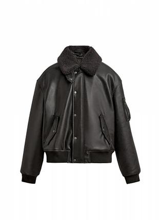 Куртка зимняя искусственная кожа с мехом zara 19848 dark brown