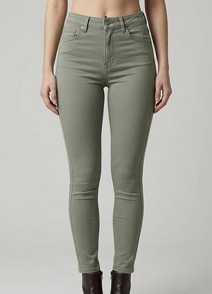 Хаки зеленые джинсы в обтяжку скинни по фигуре высокая посадка xxs xs s denim co