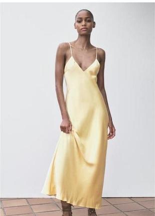 Zara сукня жовтого кольору сток атлас
