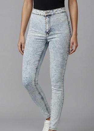 Светлые джинсы скини по фигуре в обтяжку высокая посадка xxs xs s denim co