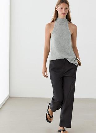 Лляні чорні брюки прямого крою massimo dutti