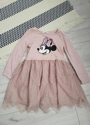 Розовое многослойное платье h&amp;m disney для девочек с длинными рукавами и принтом минные маус, размер 5/6,110/116