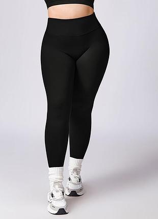 Лосини спортивні plus size push up ефектом легінси висока посадка однотонні чорні 90669  еластичні для тренувань спорт