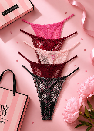 Набір із 5 трусиків-стрінг victoria's secret 5-pack lacie string thong panties