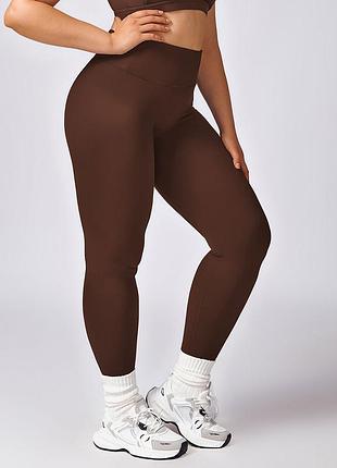 Спортивные лосины плюс сайз (s-3xl) облегающие с эффектом пуш-ап для тренировок высокая талия коричневые 90139 шоколадные эластичные для спорта