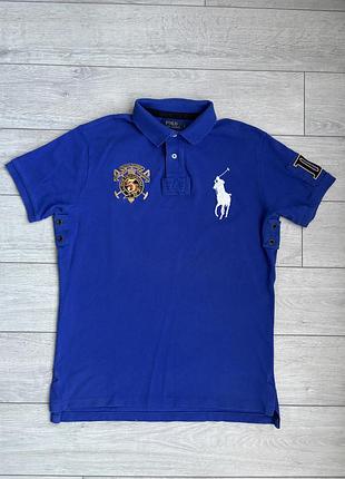 Синє поло ральф лорен з великим поні polo ralph lauren big pony custom fit size l л розмір чоловіча футболка майка теніска оригінал