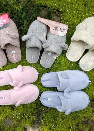 Капці twins 36/37 40 41 тапочки домашні закрытые с ушками тедди teddi