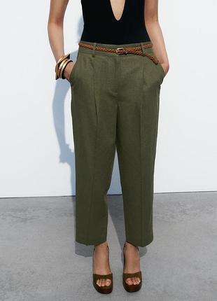 Лляні брюки хакі zara