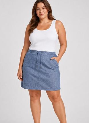 Жіноча спідниця лляна bonmarché 4xl 52 велика блакитна під денім літня на резинці