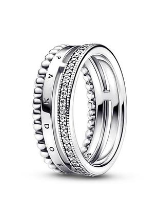 Кольцо pandora с логотипом, паве и металлическими шариками 192312c01