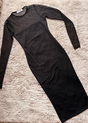 Жіноча чорна сукня міді femme luxe з прозорою сіткою (розмір: size 6 / xs-s)
