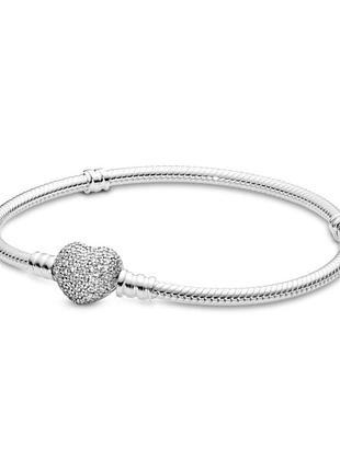 Браслет pandora с сияющей застёжкой в форме сердца 590727cz 19
