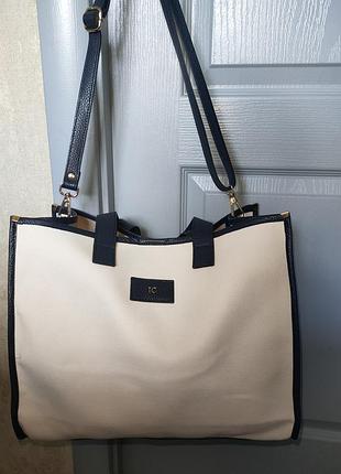 Стильна комбінована сумка-тоут lrm (canvas & leather) з довгим ремінцем