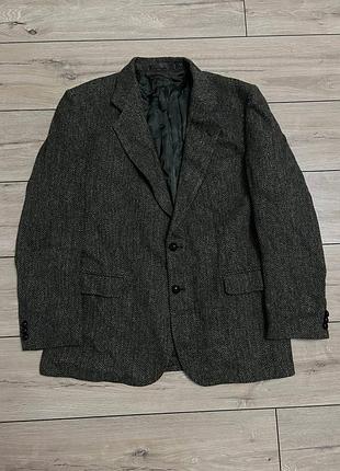 Чоловічий твідовий шерстяний піджак блейзер жакет хакі harris tweed розмір xl