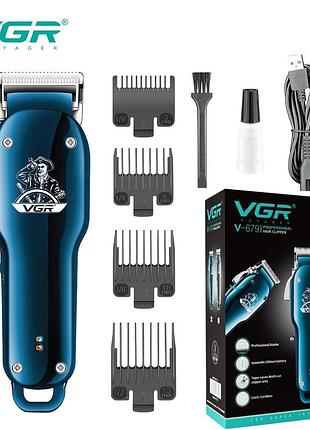 Аккумуляторная машинка для стрижки (clipper) vgr v-679 blue, 4 насадки