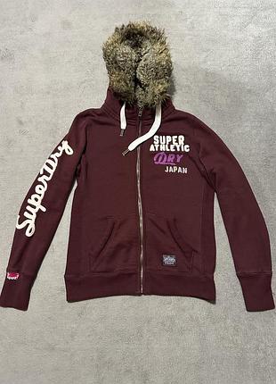 Superdry кофта на замку жіноча з хутром на капішоні розмір л japan стиль супердрай