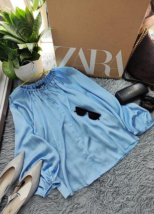 Шикарная сатиновая блуза актуального цвета baby blue 💙 на пуговицах от primark.