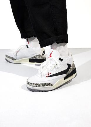 Кросівки чоловічі, кросівки жіночі, 1в1 люкс якість, шкіра, nike air jordan 3 retro white/brown, sky-nik-0438