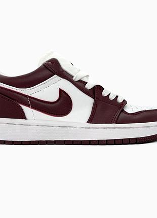 Кросівки чоловічі, кросівки жіночі, 1в1 люкс якість, шкіра, nike jordan 1 retro low white/bordo, sky-nik-0551