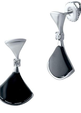 Серебряные серьги komilfo с натуральным ониксом, фианитами (2038238)