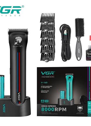 Акумуляторна машинка для стриження (clipper) vgr v-160 black, 6 насадок, 8000rpm