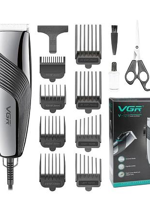 Машинка (триммер) для стрижки волосся та бороди vgr v-121, professional, 8 насадок, ножиці + гребінець, від мережі