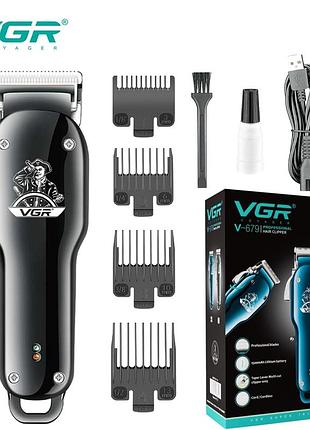 Аккумуляторная машинка для стрижки (clipper) vgr v-679 black, 4 насадки