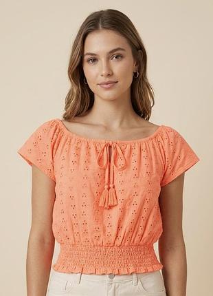 Оранжевый неоновый топ яркий неон цвет топ на резинке летний размер xxs xs s