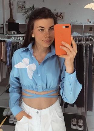 Хлопкова сорочка з завʼязками с-м, м-л
