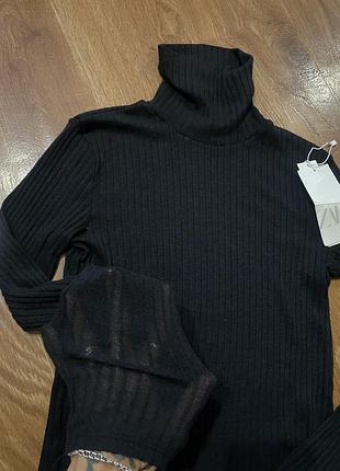 Лонгслів тонкий ультра тонкий павутинка  сітка напівпрозорий прозорий чорний zara m оригінал