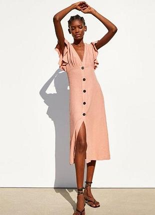 Лен + лиоцелл миди платье рубашка zara