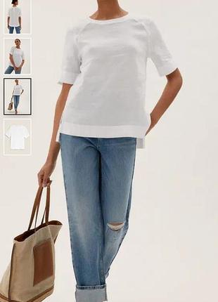 Біла лляна блуза топ marks&spencer