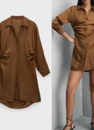 ,сукня-сорочка коротка коричнева zara