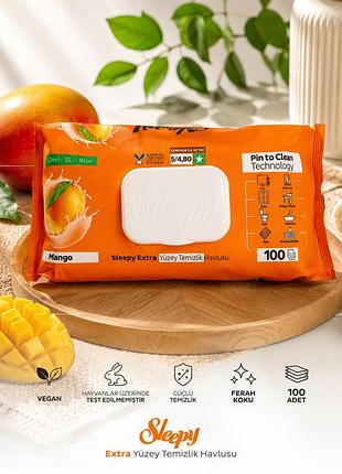 Вологі серветки sleepy extra mango для очищення поверхонь, 100 шт