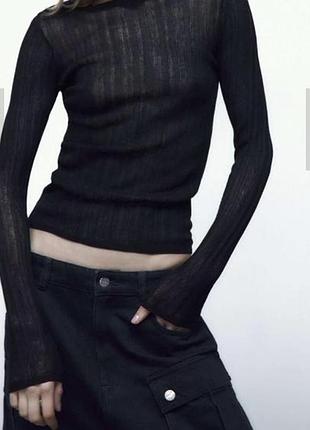 Лонгслів тонкий ультра тонкий павутинка  сітка напівпрозорий прозорий чорний zara m оригінал