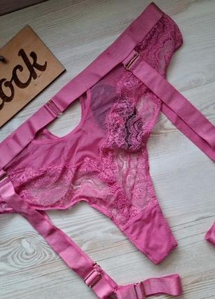 Кружевные трусики стринги hunkemöller amelia hl hw xl со съемными гартерами