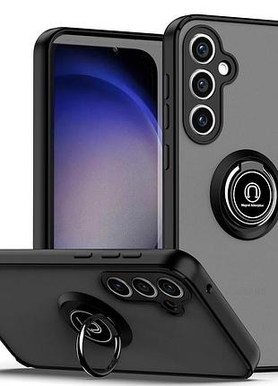 Чехол fiji colorframe для samsung galaxy s24 (s921) матовый бампер с кольцом подставкой black