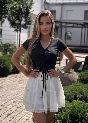 Базовий чорний топ 🖤 топ у рубчик h&m з драпуванням 🏷️ футболка кроп-топ l-xl ⚡ жіночий топ на зав'язках
