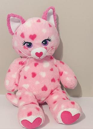 Build a bear workshop plush cat kitten pink white hearts 17" bab 2014 soft eyes