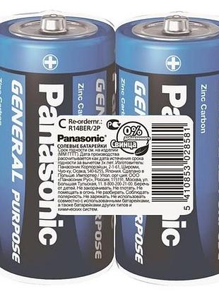 Вугільно-цинкова батарейка panasonic general purpose c(r14) carbon-zinc r14ber/2p 1,5в 2шт