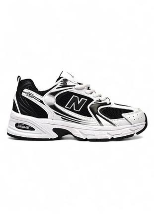 Чоно-белые кроссовки унисекс new balance 530 black white х нью беланс 46