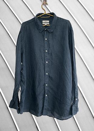 Чоловіча лляна сорочка m&s 2xl 44 18 оригінал маркс спенсер темно-синя сорочка з довгим рукавом льон бавовна 54 56 58