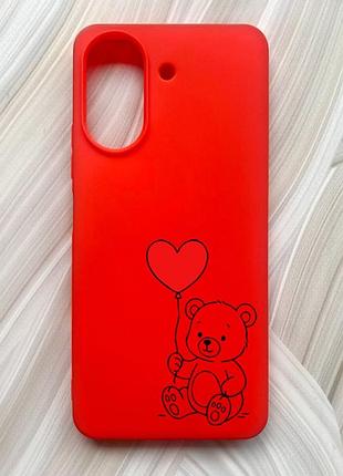 Матовый красный чехол на xiaomi redmi 13c / poco c65 медвежонок с сердечком (принт 431)